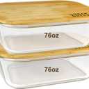 Urban Green Glass Container with Bamboo Lid, 2 Pack of 50oz, Large Glass food storage Container with Lids, Meal Prep Containers Set of 2