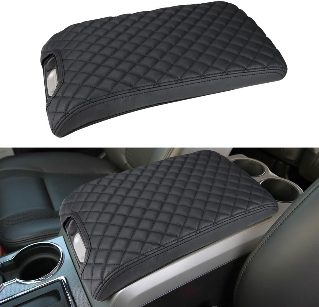 INTGET Center Console Armrest Cover for Ford F150 Accessories 2009 2010 2011 2012 2013 2014 Car Middle Lid Seat Cover Protector (Black Pad, 2009-2014)