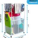 Pool Equipment Holder with Towel Drying Bars, Mesh Rolling Multi Use Storage Organizer Bin, Large Towel Hanger (25" L x 34.5" W x 62.6" H), White