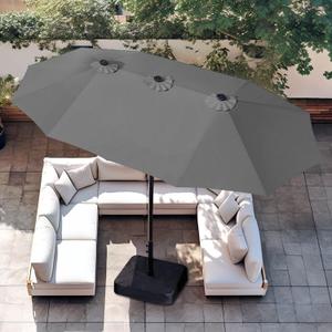 PHI VILLA 15ft Large Patio Umbrellas with Base, Outdoor Double-Sided Rectangle Market Umbrella for Pool Lawn Garden, Light Gray