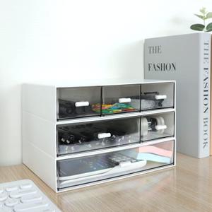 3 Tier Stackable Desk Organizer With 6 Drawers - Plastic Storage for Makeup and Desktop Organization (White)