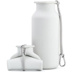 Collapsible Water Bottles 20 oz, Leak Proof, BPA Free Foldable Silicone Travel Water Bottle Cups for On The Go, Traveling, Outdoors, Ivory