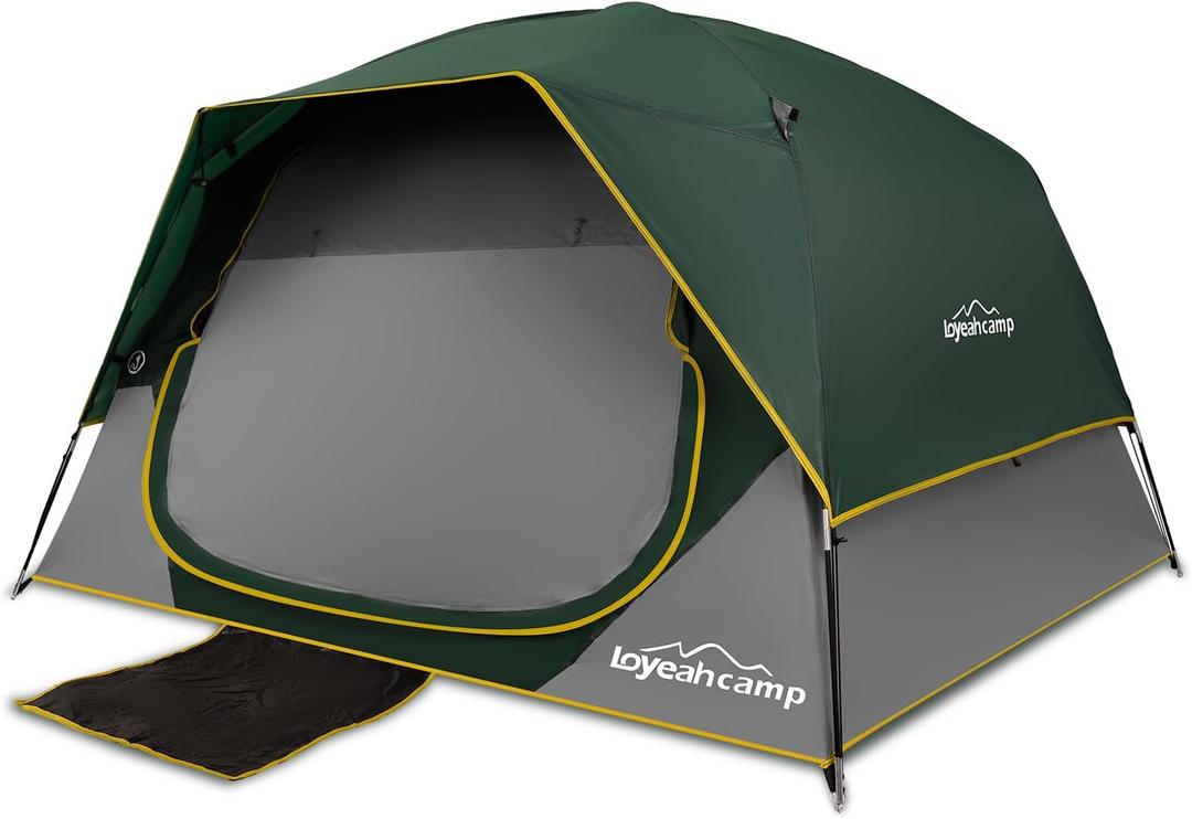 LOYEAHCAMP Tents 4 Person Camping Tent, Easy Setup Waterproof Family Tents for Camping, Portable Dome Tent for Outdoor Camping with Rainfly, Carry Bag (Dark Green)