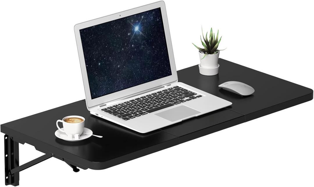 TEAMIX Wall Mounted Desk, Folding Table for Small Spaces, Wall Floating Desk with Heavy Duty Brackets for Laundry Room,Kitchen,Office Storage (29.9"W x 15.7"D, Black)