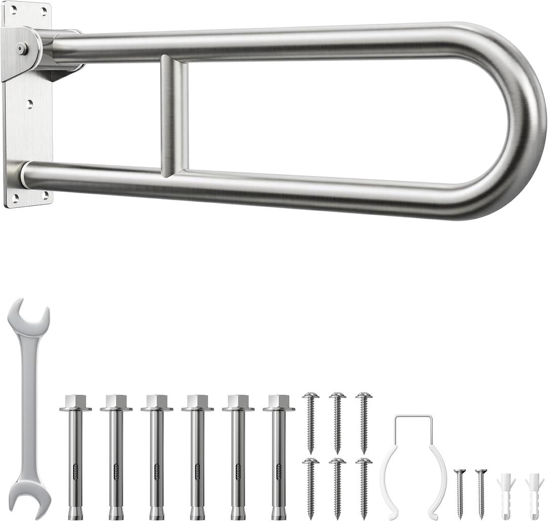 Toilet Grab Bar, Bathroom Safety Handrail Wall Mounted, 304 Stainless Steel Flip Up Folding Support Rail for Elderly Seniors and Handicap Assistance (30 Inch)