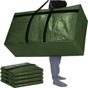 Windyun 4 Pack 57 Gallon Extra Large Moving Bags XXL Heavy Duty Storage Bag with Strong Zipper Handle Jumbo Big Tote Box Foldable for College Dorm Travel Clothes Duffle Blanket Pillow(Army Green)
