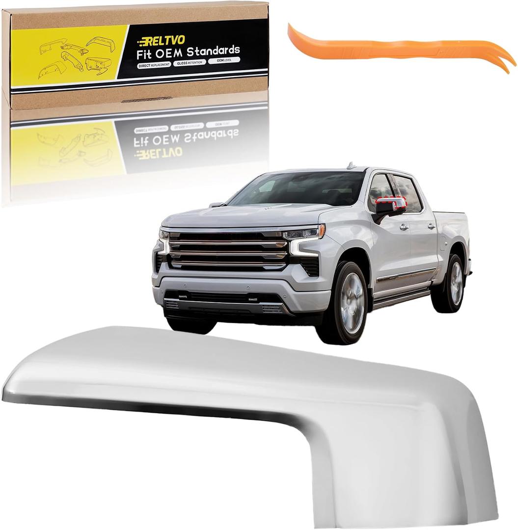 Chrome ABS Mirror Cover for 2019 2020 2021 2022 2023 2024 2025 Chevy Silverado 1500 & GMC Sierra 1500,Precision Fit Replacement Side Caps (Chrome, Left)