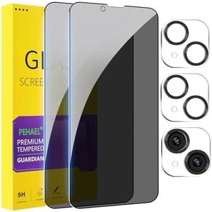 PEHAEL 2+2Pack for iPhone 14 Privacy Screen Protector with Camera Lens Protector Full Coverage Anti-Spy Tempered Glass Film 9H Hardness Easy Installation Bubble Free [6.1 inch]