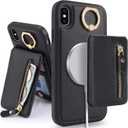 for iPhone Xs MAX Phone case with Card Holder with Compatible magsafe Magnetic, Key Chain PU Leather Flip Kickstand Detachable 2-in-1 Wallet case for AppleXSMAX Women Men-Black