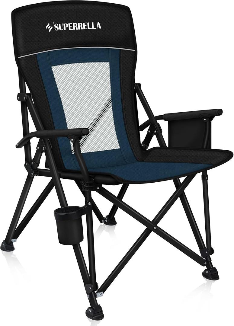 Camping Chair Portable Folding Lawn Chair Comfortable Hard Arm Sturdy for Family Camp, Outdoor, Sports, Beach, Travel, Support 400 lbs, Black&Blue, Hard Arm Chair 1P