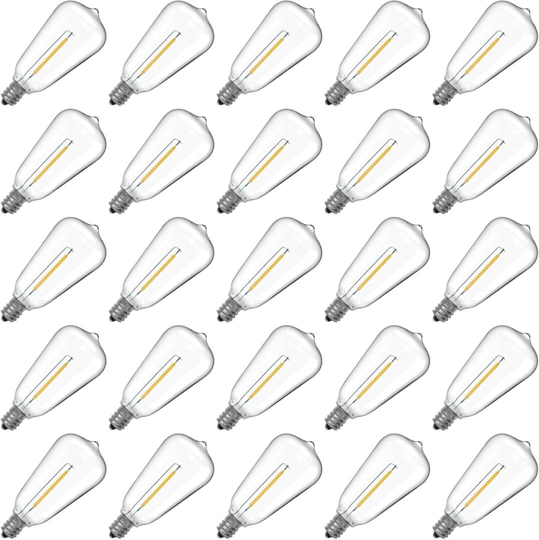 ST38 LED String Light Bulbs, 1.5 Inches Shatterproof LED Replacement Bulbs for Outdoor String Lights, 1Watt Equvanlent to 7Watt Incandescant Bulbs, E12 Screw Base, Warm White, 25Pack