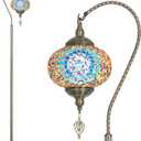 Turkish Floor Lamp, Modern Moroccan Lamps for Living Room with Handmade Mosaic Glass Shade, Vintage Floor Lamp Tall Pole Lamp, Bronze Tiffany Standing Lamps for Bedroom Corner Light