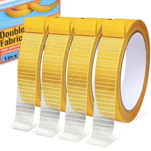 Double Sided Fabric Tape Heavy Duty for Hem, Fashion Dress, Curtains, Carpet, High Adhesive Sticky but Removable, No Sewing or Ironing Need, 1in x 33FT/10m x 4Rolls