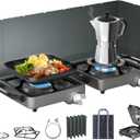 27000 BTUs 2 Burner Folding Camp Stove with Windshield, Portable Camping Stove Propane with Adjustable Burners &Carring Bag, Propane Gas Stove for Camping, Tailgating, BBQ (Gray)