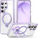 for Samsung Galaxy S26 Ultra Case with Magnetic Stand, Purple | Crystal Clear Case,Rigorous Drop Protection, Great Grip Feeling, Slim Shockproof Phone Cover
