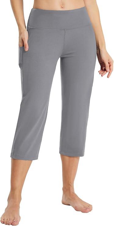 Womens Yoga Capri Pants High Waist Capri Leggings with Pockets Wide Leg Crop Exercise Workout Summer Pants, Large-XLarge