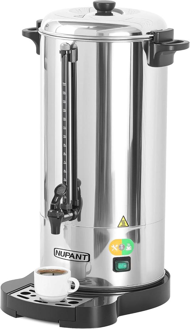 NUPANT Commercial Coffee Urn 100 Cup/15L Coffee Dispenser with Upgraded Percolator, 304 Stainless Steel Hot Water Urn Beverage Dispenser with Keep Warm Mode, Large Coffee Maker for Catering Party