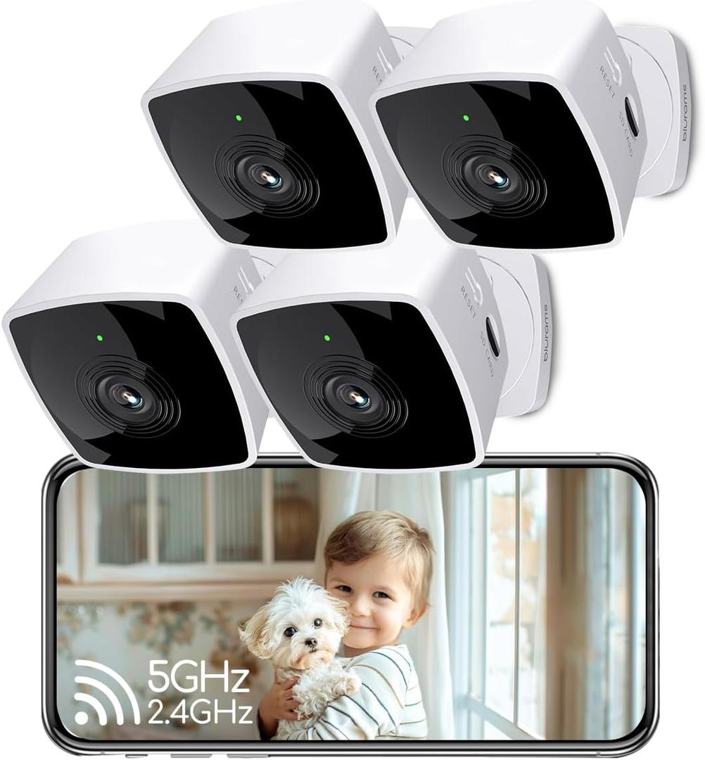 blurams Cameras for Home Security 5GHz, 2K Indoor Camera, Pet Camera with Phone App, AI Motion Detection, 2-Way Audio, Compatible with Alexa&Google Assistant, 4-Pack