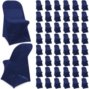 Newwiee 50 Pcs Spandex Chair Covers Bulk - Stretch Folding Flat Front Fitted Universal Chair Protector Pack Removable Washable for Wedding Party Dining Banquet Event (Navy Blue)