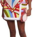 Wuitrie Two Piece Sets for Women Color block Poncho Tops Mini Skirt Geometric Print Going Out Vacation Outfits (Medium)