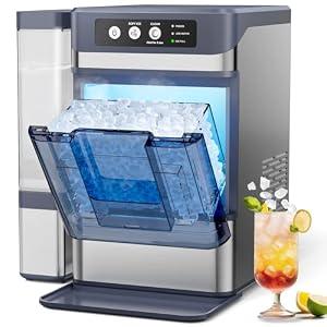 Ice Makers Countertop, 44Lbs/24H Nugget Ice Maker with 0.8 Gallon Water Tank, Ice Ready in 5min, Self-Cleaning Countertop Ice Makers, Soft Chewable Pellet Ice Machine for Home, Kitchen, RV, Camping