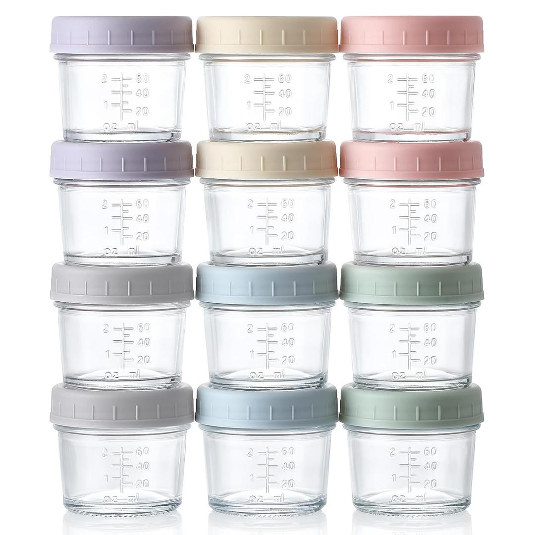 VITEVER 12Pack Glass Baby Food Storage Containers - 4 oz Baby Food Storage Jars With Lids, Baby Food Maker, Microwave, Dishwasher & Freezer Safe