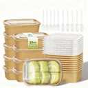 Kaderron 50 Pack 32 OZ Large Paper Bowls with Lidswith Spoons and Forks, Heavy Duty Disposable Meal Prep Containers for Party, Disposable Bowls Bulk Soak-Proof and Microwave Safe for Hot/Cold Use