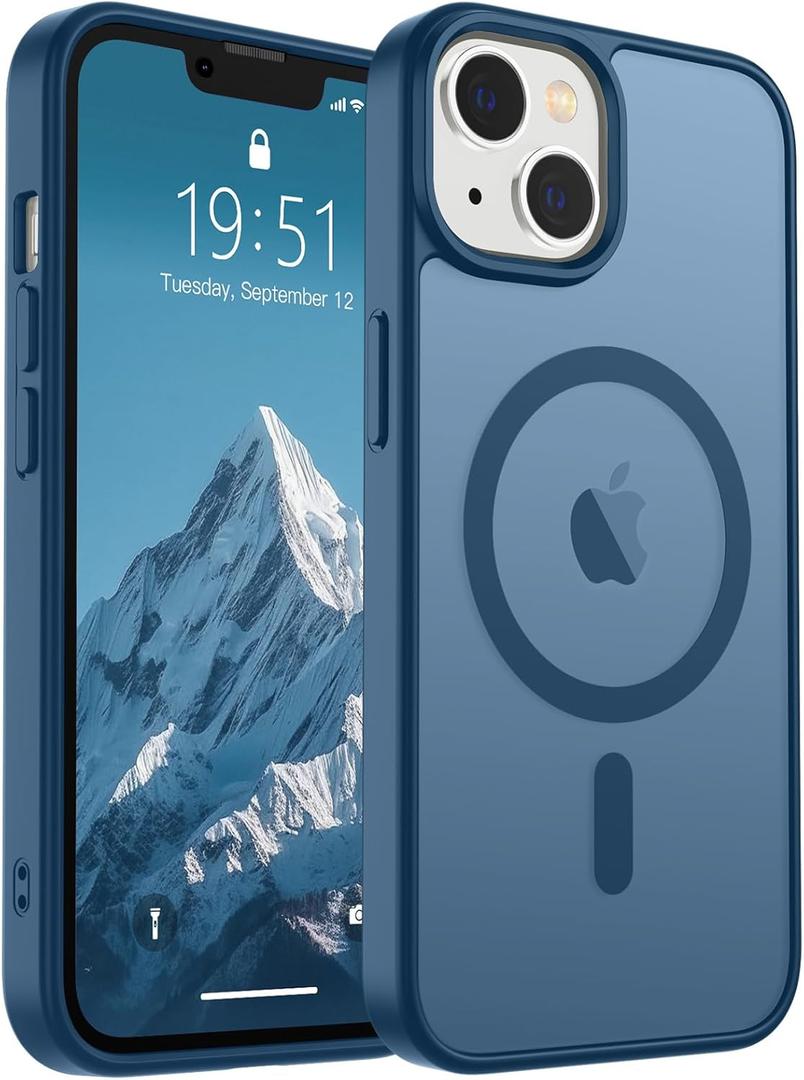 SUPFINE Magnetic for iPhone 15 Plus Case & iPhone 14 Plus Case(Compatible with MagSafe)(Military Grade Drop Protection) Slim Translucent Shockproof with Anti-Fingerprint Phone Case,Deep Blue