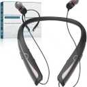 Bluetooth 5.3 Neckband Bluetooth Headphone, Sweat Resistant Noise Cancelling Stereo Headphones, and Retractable Ear Tips for Music, Conference, Videos（Bright Black）