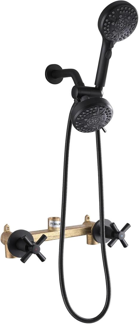 2 Handle Shower Faucet Shower System Complete 2 in 1 Shower Combo Set with Handheld Showerhead Shower Trim Kit Wall Mounted Shower Fixtures Matte Black