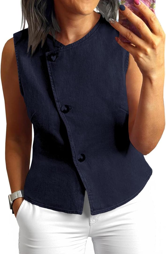UNCLECAT Women Denim Vest Tops Sleeveless Jean Shirts Jacket Waistcoats, One Size