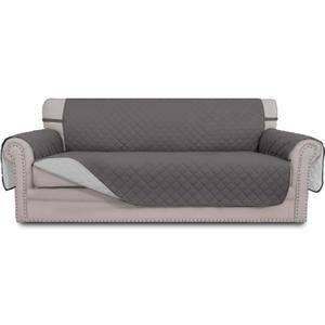 Easy-Going Reversible Couch Cover for 3 Cushion Couch Sofa Cover for Dogs Water Resistant Furniture Protector Cover with Foam Sticks Elastic Straps for Pet Cat (Sofa, Gray/Light Gray)