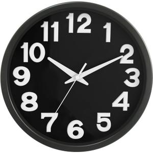 Caysie 12 Inch Large 3D Numbers Silent Non Ticking Wall Clock, Modern Quartz Battery Operated Round Clock, Decorative for Kitchen, Bedroom, Living Room, Office (Black)