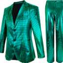 Nawgut Sequin Blazer Metallic Slim Suit 2 Piece Set Disco Prom Shiny Outfit Wedding Party Banquet Fashion Jacket Pant for Mens Adult-X-Large