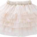 LYSMuch 12M-4T Baby Girl Tulle Skirt Toddler Tutu Skirt Six-Layer Birthday Outfit (18-24 Months, Beige)