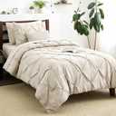 CozyLux Twin XL Comforter Set Beige, 5 Pieces Twin Extra Long Pintuck Bed in A Bag for College Dorm, All Season Bed Set Gift, Pinch Pleat Bedding Set with Comforter, Sheets, Pillowcase & Sham