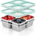 BEFOY 2 Pack Stainless Steel Snack Containers with Lids 4 Compartment Food Storage Containers for Adults Meal Prep Reusable for work or going out(blue, 2 packs)
