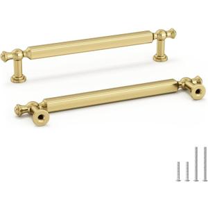 Goldenwarm 25 Pack 5 Inch Gold Cabinet Handles Brushed Gold Cabinet Pulls Brushed Brass Drawer Pulls Zinc Alloy Drawer Handles for Bathroom Cupboard Bedroom, 128mm Hole Centers