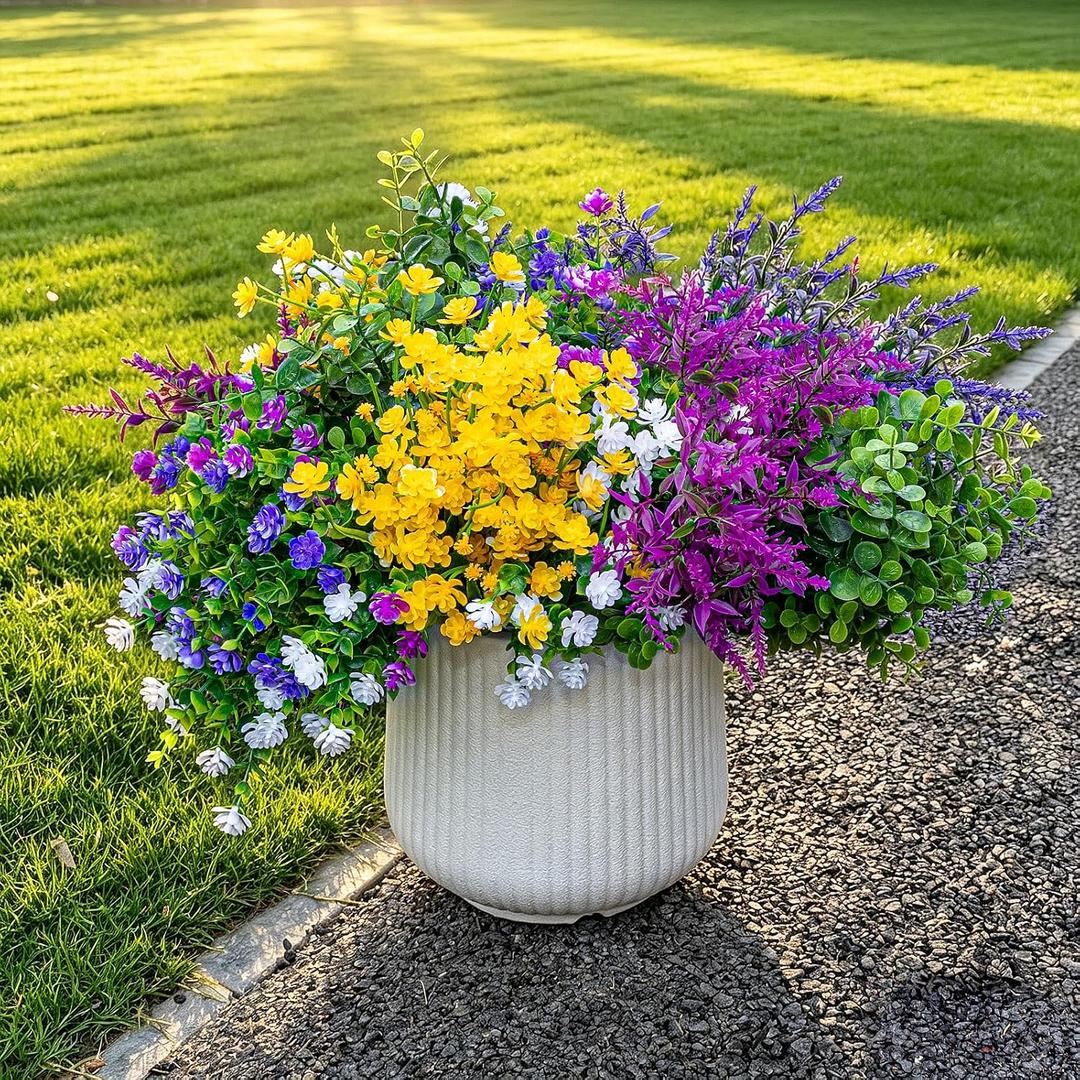 CLEANGOR 28 Bundles Artificial Flowers for Outdoors, UV Resistant Artificial Outdoor Plants, Faux Plants for Spring Summer Garden, Porch, Window Box, Hanging Planters, Home Wedding Farmhouse 