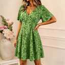 Casual Summer Dresses for Women Short Sleeve V Neck A Line Floral Mini Dress Flowy Beach Vacation Sundresses 2026 (Green, XXL)
