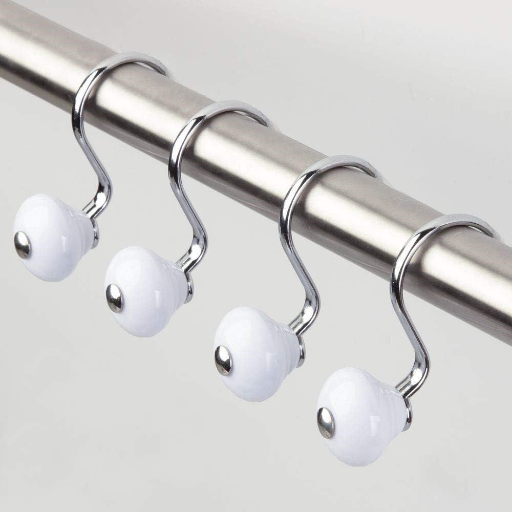 iDesign York Metal Curtain, Rust Resistant Shower Hooks Rings for Kid's, Guest, Master Bathroom, Set of 12, White and Chrome, 12 Count