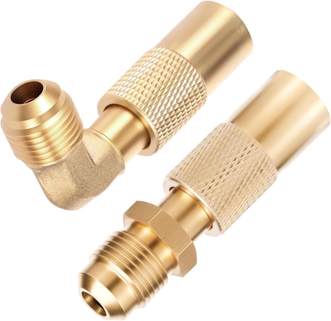 2Pcs Low Pressure Propane Adapter - Brass 3/8" Male Flare RV Propane Elbow Adapter Conversion Fitting Compatible with 17" and 22" Tabletop Camping Griddles Grill