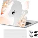 Designed for MacBook Air 13 inch Case 2021-2018 A2337 M1/A2179/A1932, Ultra-Thin Hard Shell Case for MacBook Air 13.3" with Keyboard Cover & USB Adapter & Webcam Cover, Abstract Flowers