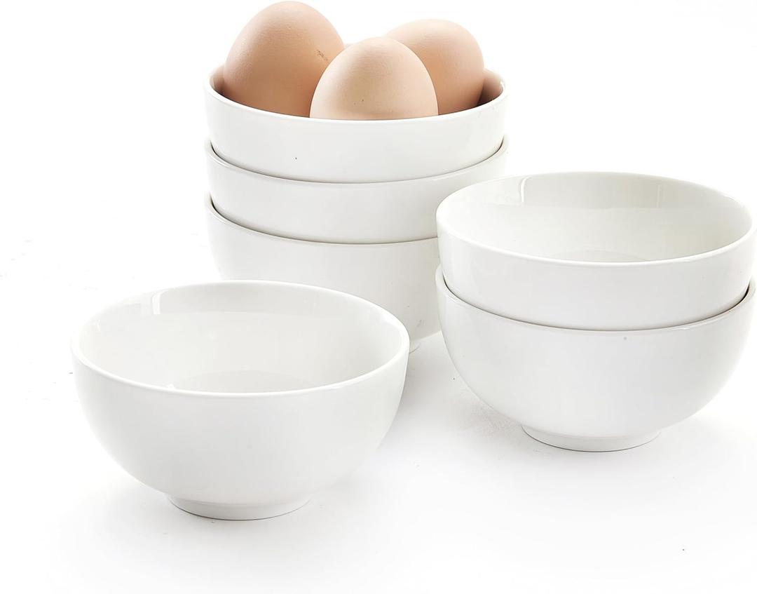 AntoKueh White 4.5in Small Ceramic Bowls, 12 OZ Cereal Bowls Set of 6 for Dessert, Rice, Jello, Pudding, Yogurt, Dishwasher/Microwave safe
