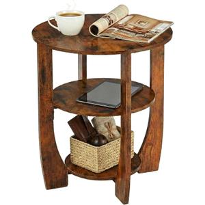 Round Side Table, 3-Tier End Table with Storage, 19.7 Rustic Brown Accent Table,Nightstand for Bedroom Living Room, Vintage Design for Couch, Sofa, Recliner, Small Space