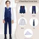 LOPEN STU Boys Suit Size 8 Dress Vest Pants Set Navy Blue Suits for Boys Wedding Easter Halloween Outfit Formal Dress Clothes