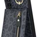 for Samsung Galaxy A13 5G Case with Card Holder for Women, for Samsung Galaxy A13 5G Phone Case Wallet with Credit Card with Ring Kickstand Zipper Slim Stand Case - Black Leopard