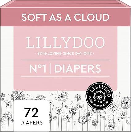 LILLYDOO Baby Diapers - Size 1 (4-11 lbs), Half-Monthly Supply (72 Count), Leak Protection, Skin-Friendly, Ultrasoft, Perfume- & Chlorine-Free, Hypoallergenic, Dermatologist Tested, Oeko-TEX