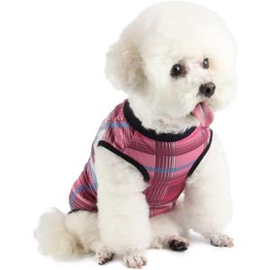 Dog Surgery Suit - Female & Male Dog Spay/Neuter Recovery Onesie - Small/Medium, Pink Plaid (Large)