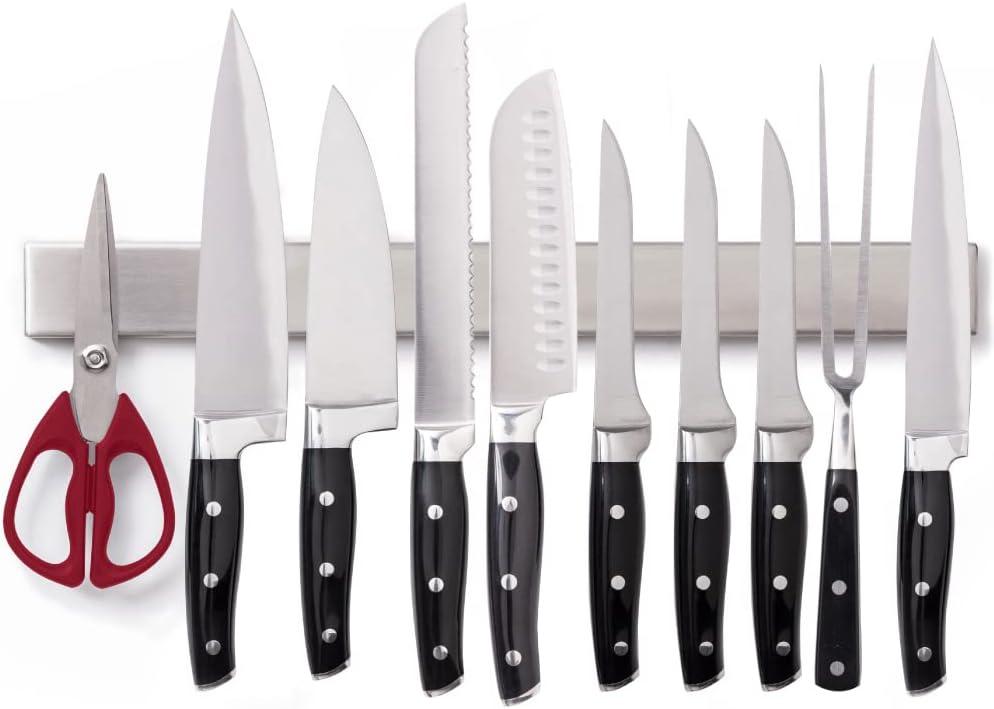 GORILLA GRIP Heavy Duty Stainless Steel Magnetic Knife Holder, 18 Inch, Drilling Required, Holds Up to 6 lbs, Wall Magnet Strip for Knives, Securely Store and Organize Kitchen Tools, Art Supply Bar (Silver)